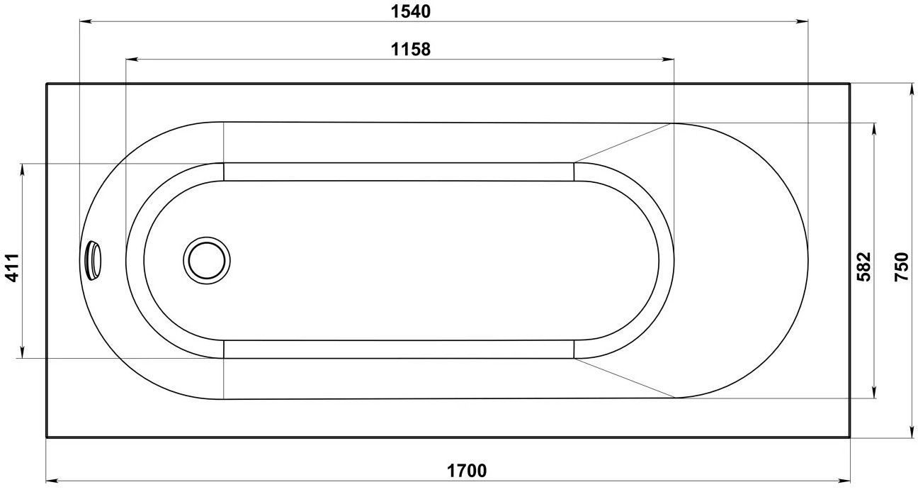 Акриловая ванна BAS Орион Pro 170x75, В 00137