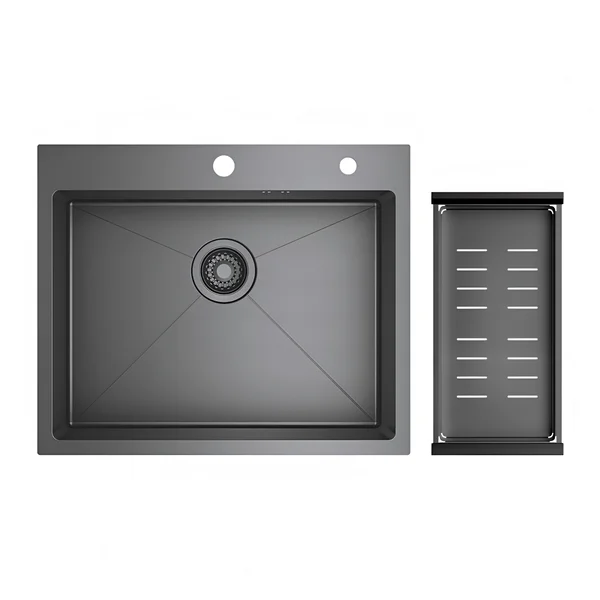 Кухонная мойка Raglo R701.6050.09, 60 см, нержавеющая сталь, коландер в комплекте, PVD графит матовый
