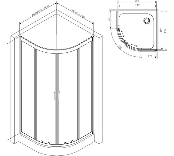 Душевое ограждение без  поддона X-Joy Twin Slide, 90x90