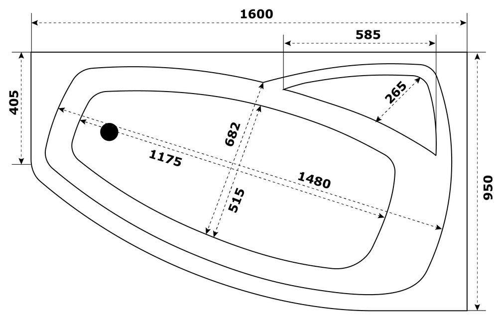 Акриловая ванна BAS Камея Pro 160x95 правая, В А0120