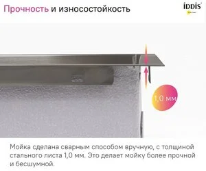 Мойка кухонная Iddis Haze HAZ49GMi77, 49 см, нержавеющая сталь, графит матовый
