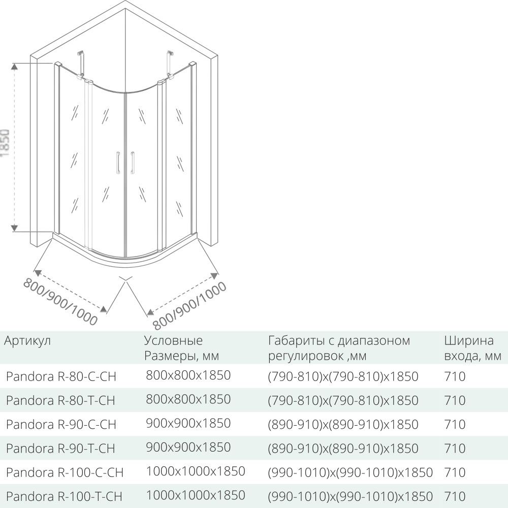 Душевой уголок Good Door Pandora R-100-C-CH, ПД00076