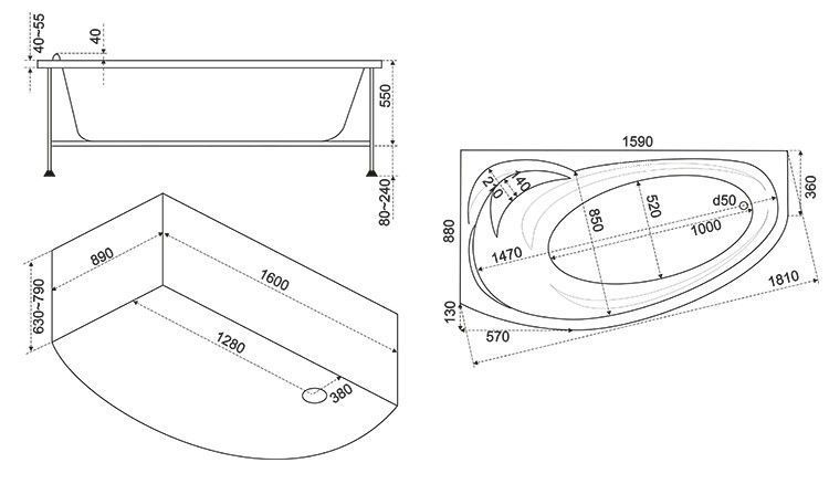 Акриловая ванна BAS Флорида 160x88