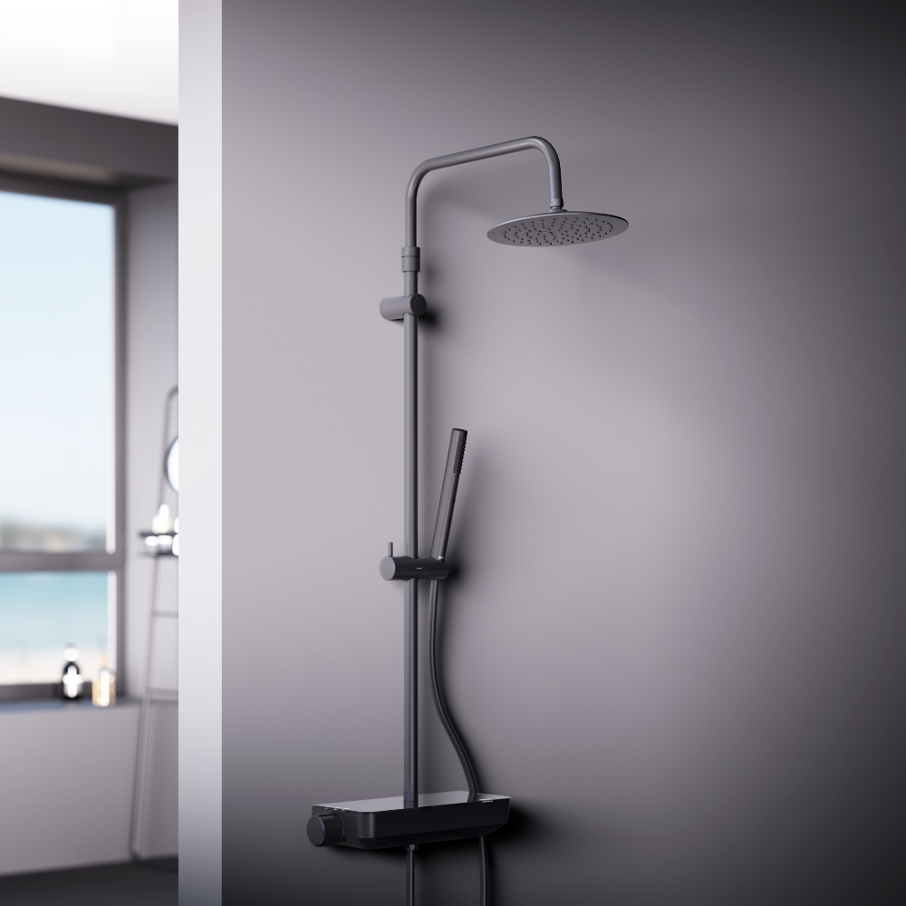 Душевая система Scandinavian Pure с душевым ТМС смесителем полкой, цвет: чёрный
