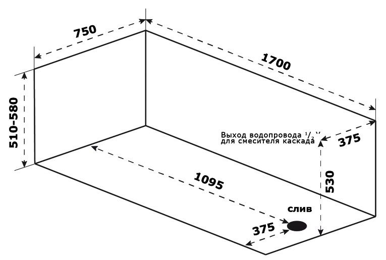 Акриловая ванна BAS Толедо 170x75, В 00035