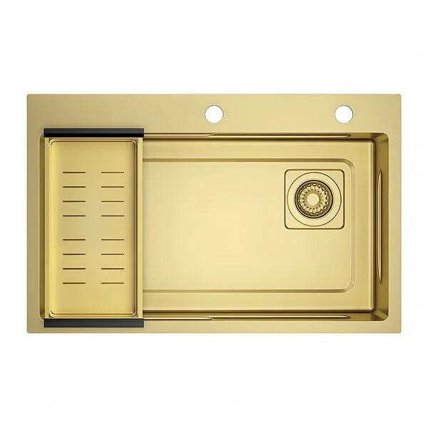Кухонная мойка Raglo R702.7246.03, 72 см, нержавеющая сталь, коландер в комплекте, PVD золотой сатин