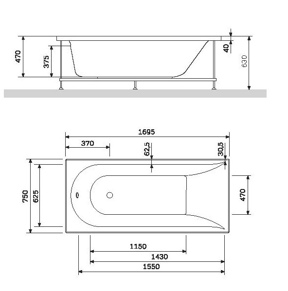  Ванна акриловая Spirit 170x75
