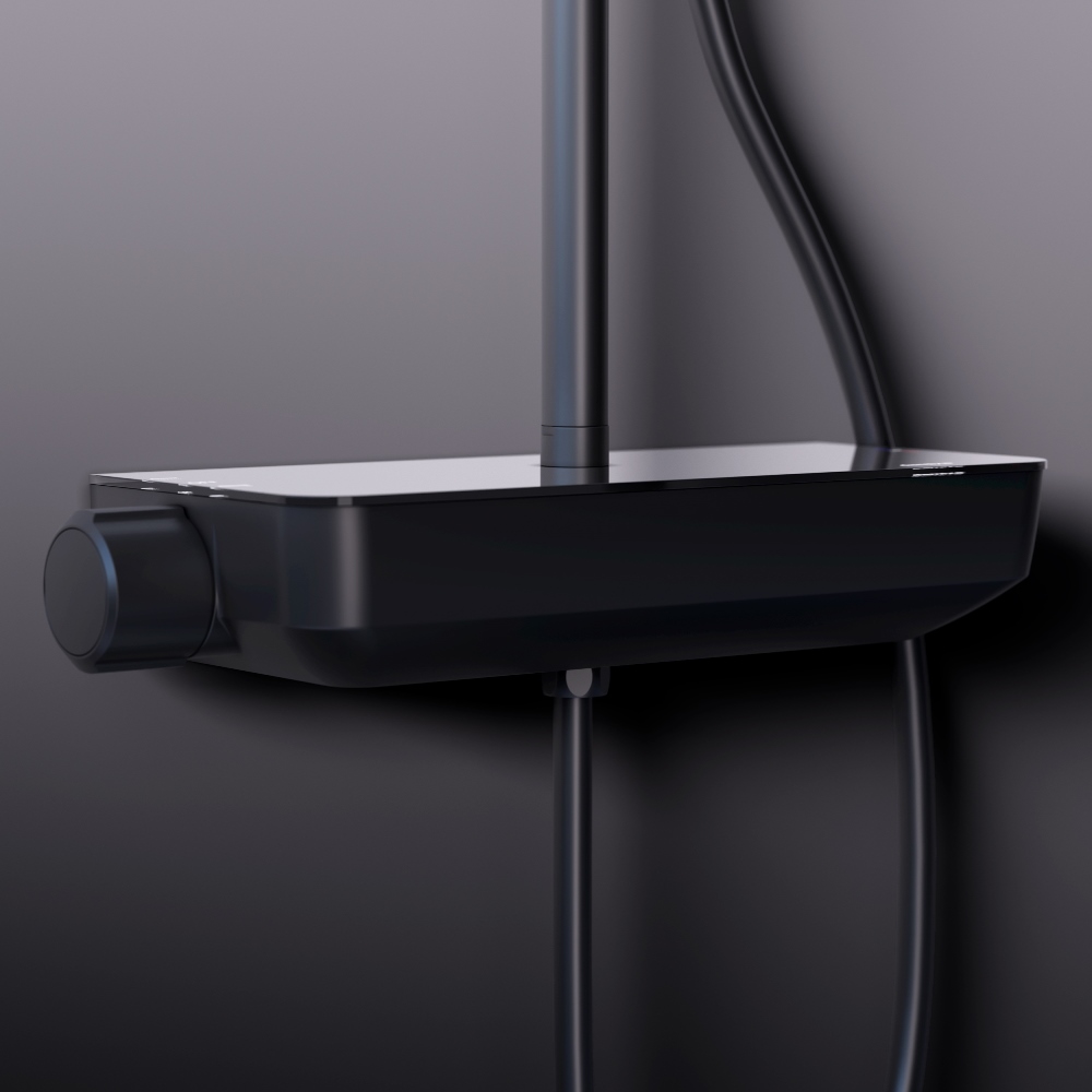 Душевая система Scandinavian Pure с душевым ТМС смесителем полкой, цвет: чёрный