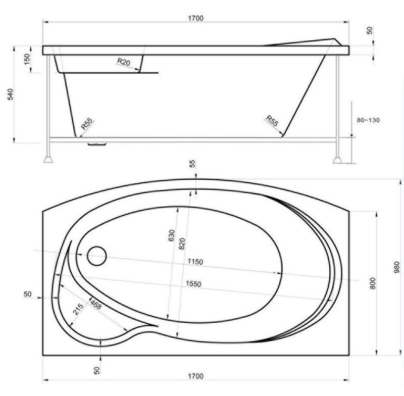 Акриловая ванна BAS Либера 170x100, В 00066