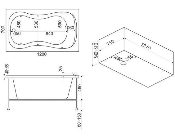 Акриловая ванна BAS Кэмерон 120x70