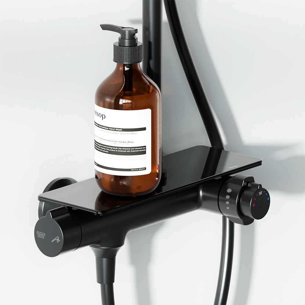 Душевая система Jupiter с душевым ТМС смесителем-полкой, цвет: черный