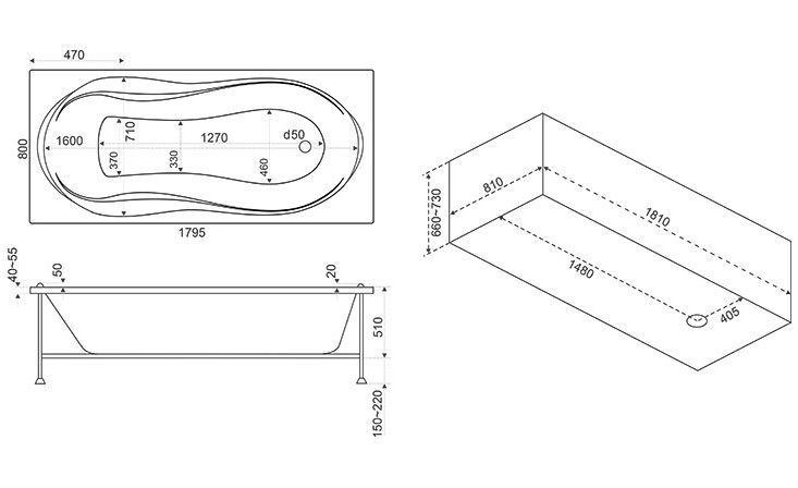Акриловая ванна BAS Ямайка 180x80, В 00044