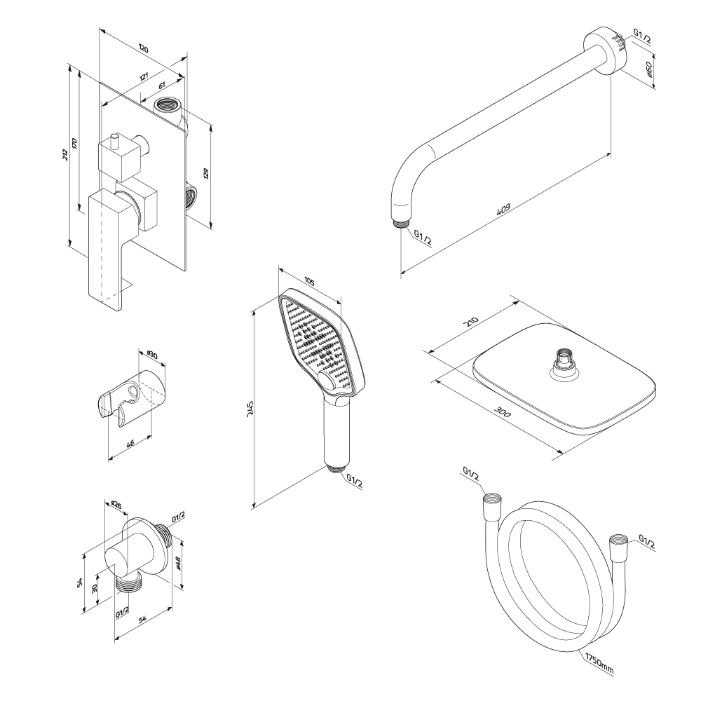 Встраиваемая душевая система Gala с ванно-душевым смесителем, цвет: чёрный
