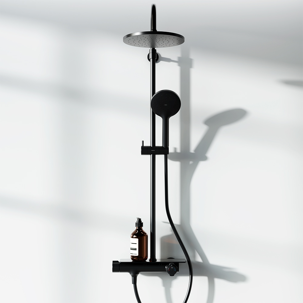 Душевая система Jupiter с душевым ТМС смесителем-полкой, цвет: черный