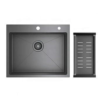 Кухонная мойка Raglo R701.6050.09, 60 см, нержавеющая сталь, коландер в комплекте, PVD графит матовый