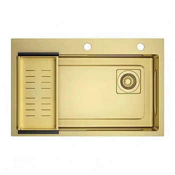 Кухонная мойка Raglo R702.7246.03, 72 см, нержавеющая сталь, коландер в комплекте, PVD золотой сатин